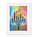 Artery8 Jewish Menorah Candles Multicolour Folk Art Watercolour Painting Artwork Framed Wall Art Print 18X24 Inch