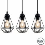 Suspension trio, design rétro, lustre moderne style industriel métal, éclairage plafond vintage, largeur 70cm, pour 3 ampoules E27 max. 40W, noir,