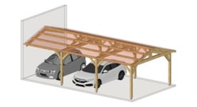 Abri Deux Pentes Adossé 400cm x 750cm, bois DOUGLAS Français (Carport - Auvent - Abri voiture).