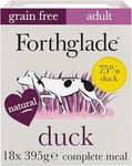 Forthglade Wet Dog Food (18 x 395g Trays) - Adult 1 year +, Grain Free Duck with Vegetables, Stomach Sensitive Dog Food with Natural Ingredients, Complete Hypoallergenic Dog Food