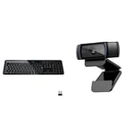 Logitech K750 Wireless Solar Keyboard - Black & C920 HD Pro Webcam, Full HD 1080p/30fps Video Calling, Clear Stereo Audio, HD Light Correction, Works with Skype, Zoom, FaceTime - Black
