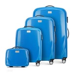 WITTCHEN PC Ultra Light Hard Luggage Travel Suitcase Set of 4 suitcases Polycarbonate suitcases Four Wheels TSA Combination Lock Aluminum Telescopic Handle Size (S+M+L+Toiletry Bag) Blue