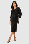 Maternity Plisse Belted Shirt Dress