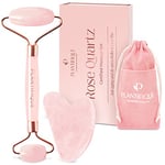 Plantifique Rose Quartz Roller and Gua Sha Set - Face Roller and Gua Sha Stone - Anti Aging Face Rollers for Women & Men - GuaSha Tool and Face Massager - Skincare Facial Beauty Products