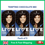 3 x Schwarzkopf Live Permanent Hair Dye TEMPTING CHOCOLATE 880 - For Women