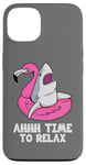 iPhone 13 Funny Shark in Pink Flamingo Pool Float,Floaty,Time to Relax Case