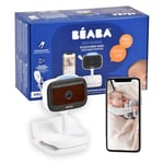 BÉABA, Babyphone Écoute Bébé Vidéo Sans Fil avec Clip, Nomade, Vision Nocturne, Appli Mobile, Veilleuse Colorée, Talkie Walkie, Berceuses, Thermomètre Contrôle Humidité, Autonomie 6h, Zen Nomad Blanc