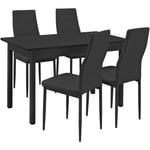 Table à manger / table de cuisine / table de salle à manger (120x60cm) avec 4 chaises noir rembourrées - Kit de chaise dans le paquet d'économies