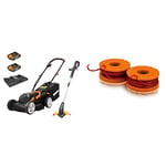 WORX WG927E Dual 20V Battery 34cm Cordless Lawn Mower & 18V (20V MAX) Cordless Grass Trimmer and Worx Spool & Line to Fit All 20 V Cordless Grass Trimmer, Set of 2, Set of 2 wa0004.1