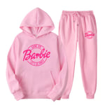 Barbie Hoodie + Byxor Outfit Sweatshirt Byxor Sportkläder för Kvinnor pink S