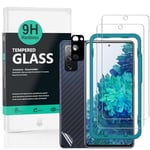 Ibywind Verre Trempé de Protection pour Samsung Galaxy S20 FE 4G/5G, [Paquet de 2] avec Métal Protecteur D'écran de Caméra,Protection arrière Effet Fibre de Carbone,avec Une kit d'installation Facile