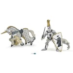 Papo-Lot de 2 Figurines - Collection Médieval - Fantastique - Maître des Armes cimier Licorne + Cheval du maître des Armes cimier Licorne