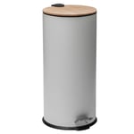 WELL HOME MOBILIARIO & DECORACIÓN Poubelle à pédale ronde 30 litres couvercle bambou 60 cm haut