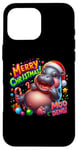 Coque pour iPhone 16 Pro Max Adorable bébé hippopotame Moo Deng Merry Christmas Cheer