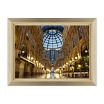 Tableau sur Toile avec Cadre - Milano - Galeria Vittorio Emanuele II - pour lit 1 Place du Homme - 50 x 70 cm - Style Design Bois Naturel - (Code 1473)