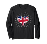 UK British Flag Vintage Heart Great Britain Fan Retro Long Sleeve T-Shirt