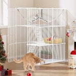 YITAHOME Cage pour Chat, Enclos pour Chat avec 3 Portes, 2 Échelles, Parc pour Chat à 3 Niveaux avec Hamac, Parc Amovible avec Denses en Fil Métallique Catio pour 1-2 Chats, Blanc, 72x72x107 cm