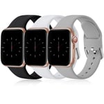 Wepro Pack 3 Straps Compatible with Apple Watch Strap 44mm 40mm 38mm 42mm 45mm 41mm, Soft Silicone Strap Compatible with iWatch Series 7 6 5 4 3 SE, 38mm/40mm/41mm-L, Black/White/Grey