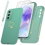 Coque Compatible avec Samsung Galaxy A55 5G et 3 Pièces Verre Trempé Protection Écran + 1 Cordon, Souple TPU, Anti-Empreintes et Anti-Rayures Housse - Vert