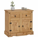 Idimex - Buffet salsa commode bahut vaisselier en bois style mexicain avec 2 portes et 2 tiroirs, en pin massif finition teintée/cirée - Naturel