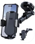 YOSH Support de téléphone portable pour voiture, tableau de bord, pare-brise, support de téléphone portable pour voiture, design en cuir avec double clips de fermeture pour iPhone Samsung S23 S22