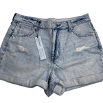 River Island Ripped Mom Denim Shorts, High Waisted, Size UK 14, Light Blue