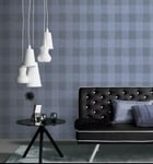 Erismann Blue Black Grey Check Tartan Glitter Textured Vinyl Wallpaper 10239-08