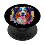 Berger australien Femmes Hommes Enfants Chien Aussie Art Portrait PopSockets PopGrip Adhésif