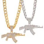 Herrar Hip Hop Rostfritt Stål Ak-47 Pistolkorshänge Halsband Unisex S925 Silvercharm Män Halsband Titan Rostfritt Stål Ak47 Halsband( guld