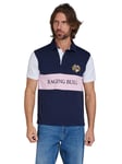 Raging Bull Short Sleeve Cut & Sew Panel Rugby Shirt, Navy/Multi