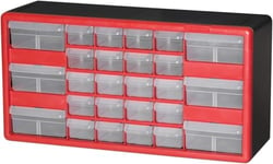 Akro-Mils 10126 26-Drawer Plastic Drawer Storage Cabinet for Garage Organization, Lego Storage, Teacher Toolbox, Makeup Organizer, and More, 20-Inch W x 6-Inch D x 10-Inch H, Red