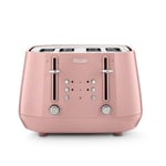 De'Longhi Eclettica BPA Free Metal Toaster CTY4003.PK, 4 Slot Toaster with Reheat and Defrost Functions, Control Panels, Progressive Browning Levels, Pull Crumbs Trays, Stainless Steel, 1800W, Pink