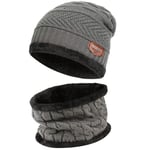 Bequemer Laden Hommes Femmes Hiver Bonnet Écharpe Ensemble Chaud Tricot Doublé Polaire Chapeau Cache-Cou Cadeau Homme Femme