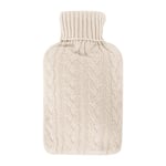 LIVIVO Large 2L Hot Water Bottle with Arran Knitted Cover Removable and Washable- Quick Pain Relief and Comfort (Cream)