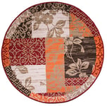 Milan Brown Red Orange Beige & Ivory Cream Floral Patchwork Living Room Accent Area Rug - 120cm Diameter Circle