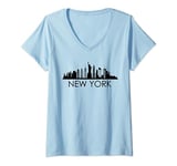 New York City Skyline Statue of Liberty Silhouette New York V-Neck T-Shirt