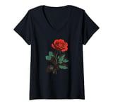 Womens Cute Red Roses Flower Gardening Red Flower Valentines Day V-Neck T-Shirt