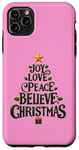 iPhone 11 Pro Max Cute Green JOY LOVE PEACE BELIEVE CHRISTMAS Tree Girls Pink Case