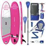 AQUAPLANET Inflatable Kayak Paddle Board Kit - Rockit, Pink | 10.2 Foot | Ideal for SUP Beginners & Experts | Includes Convertible Paddle, Seat, Fin, Pump, Repair Kit, Backpack, Leash, Dry Bag & Strap