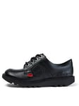 Kickers Leather Lace-up Kick Lo Core School Shoes - Black, Black, Size 5 Older