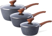 Non Stick Saucepan Set – Induction Saucepan with Lid – 3pcs Marble Sauce Pan – –