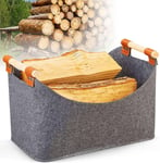 Panier À Bois De Chauffage, Panier Bois Pour Cheminée, Panier À Feutre Pliable Avec Poignée En Bois Renforcé, Pour Sac À Provisions, Jouets, Livres, Bois De Chauffage, 45X32X40 Cm