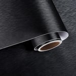 VaryPaper Peel and Stick Black Metallic Wallpaper Stainless Steel Contact Paper for Kitchen Countertops 40cmx200cm Black Sticky Back Plastic Worktop Cupboard Vinyl Wrap Fridge Appliances Sticker