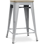 Tabouret de bar design industriel - bois et acier - 61cm - Stylix Gris clair