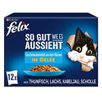 FELIX Nourriture pour Chat Humide en gelée, mélange de variétés de Poissons, Lot de 6 (6 x 12 sachets de 85 g)