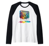 Dripping Paint Boombox Old School 80s Music Hip Hop Raglan Baseball Tee