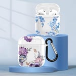 [2 pièces Coques pour Apple AirPods 2 & 1 Silicone Transparente Motifs Fleur Mignons Case avec Porte-clés,Étui Housse Compatible Charge sans Fil Protection Boîtier Filles Femmes