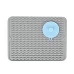 SUPER KITCHEN Grand Tapis d'égouttage en Silicone avec une Brosse de Nettoyage pour Le Plan de Travail, Egouttoir Vaisselle, Tapis de Séchage, Dessous de Plat Résistant à La Chaleur (Gris, 40×30 cm)