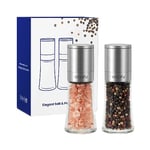 Vzaahu Small Salt and Pepper Grinders 2 Set with Ceramic Core Cinnamon,Adjustable Coarseness,Color Silver,Portable,Refillable Spice Mills,Home Kitchen Birthday,Housewarming Gifts