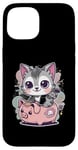 Coque pour iPhone 15 Chat kawaii avec tirelire